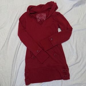 Nomads Hemp wear Red Hooded Tunic Organic Cotton Boho Eco Women Large Active